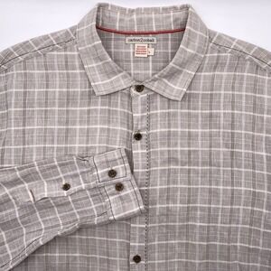 Carbon2Cobalt Button Down Mens Large Taupe Plaid Linen Cotton Long Sleeve Shirt